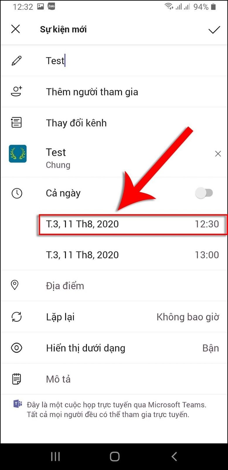 Tạo cuộc họp Teams trên điện thoại